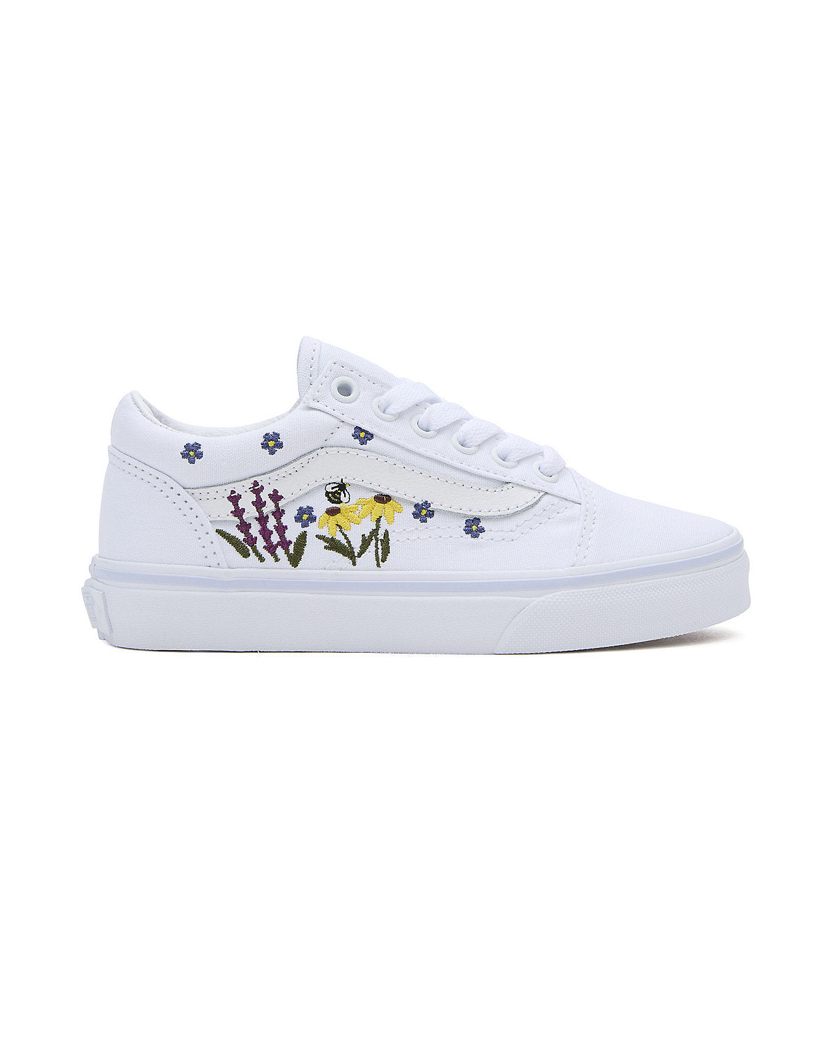 VANS Dziecięce Old Skool Białe, haftowane kwiaty
