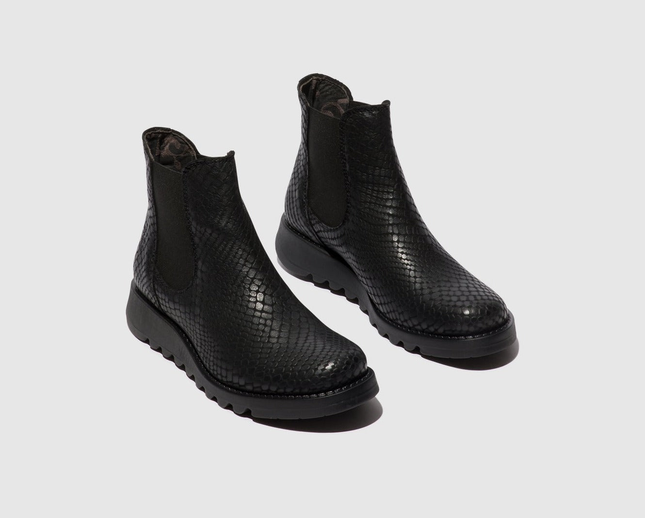 Fly London Womens Salv Croco Leather Ankle Boot - Black