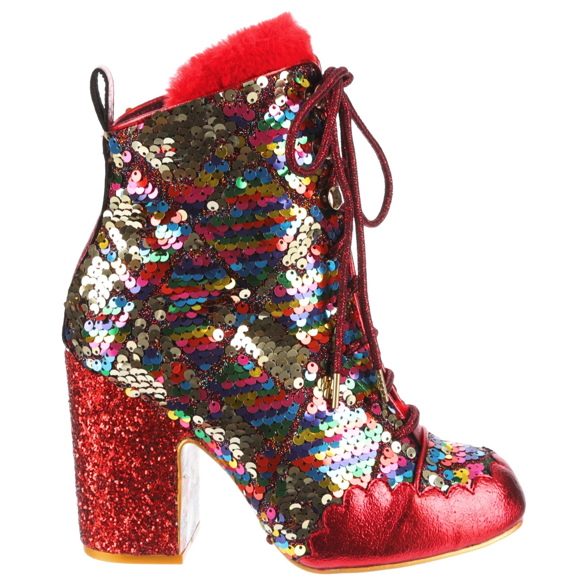 Irregular Choice Pierrette Boots Red Sequin Shine
