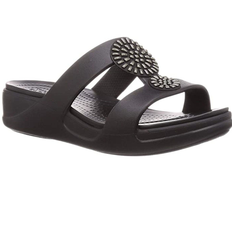Crocs Diamante Wedge Sandal Black Comfort Chic - Main Image