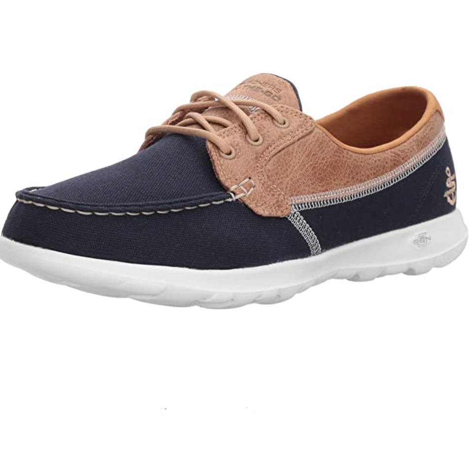 Skechers Womens Go Walk Lite Coral Boat Shoe Navy The Foot Factory