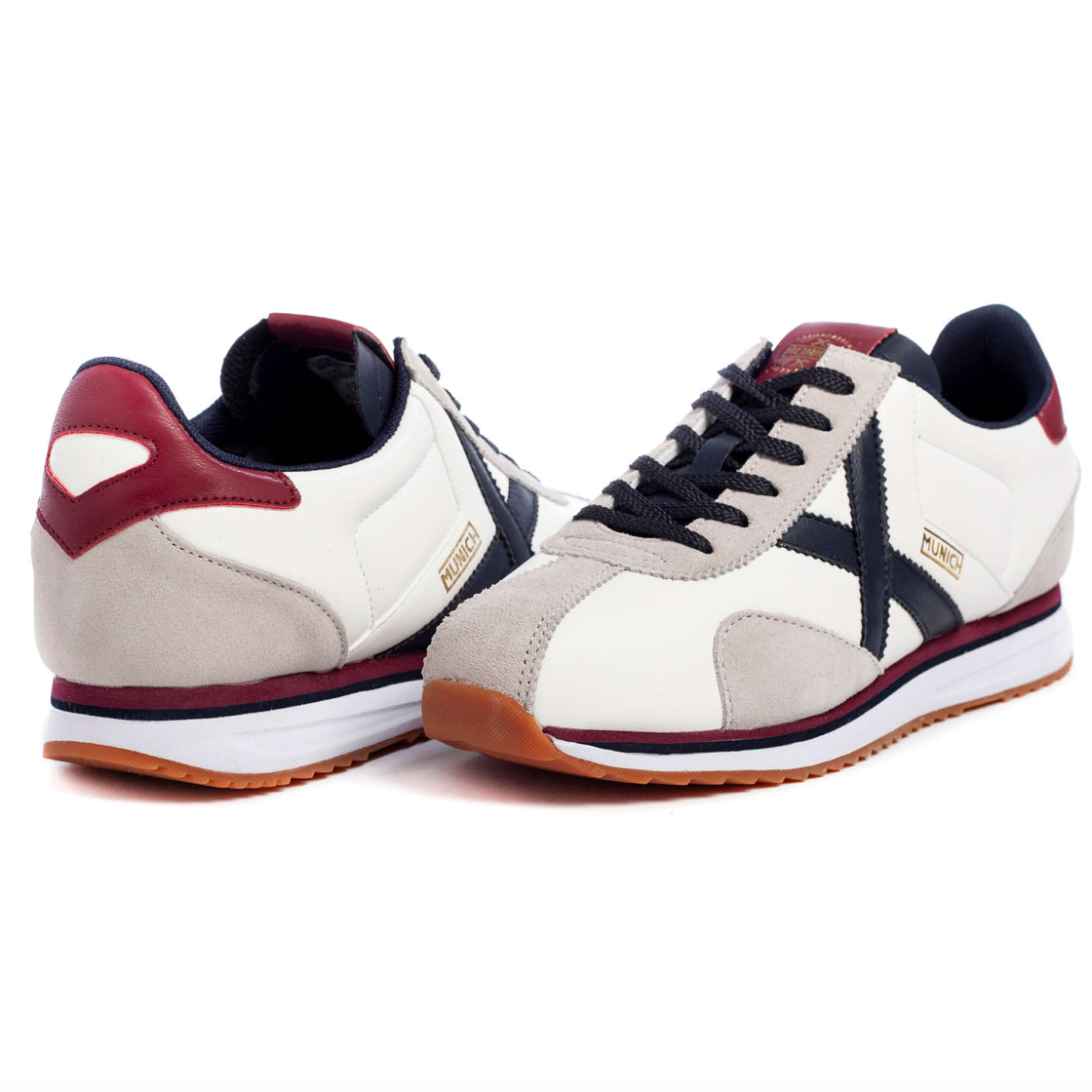 Munich Mens Sapporo 93 Leather Trainers - White / Navy