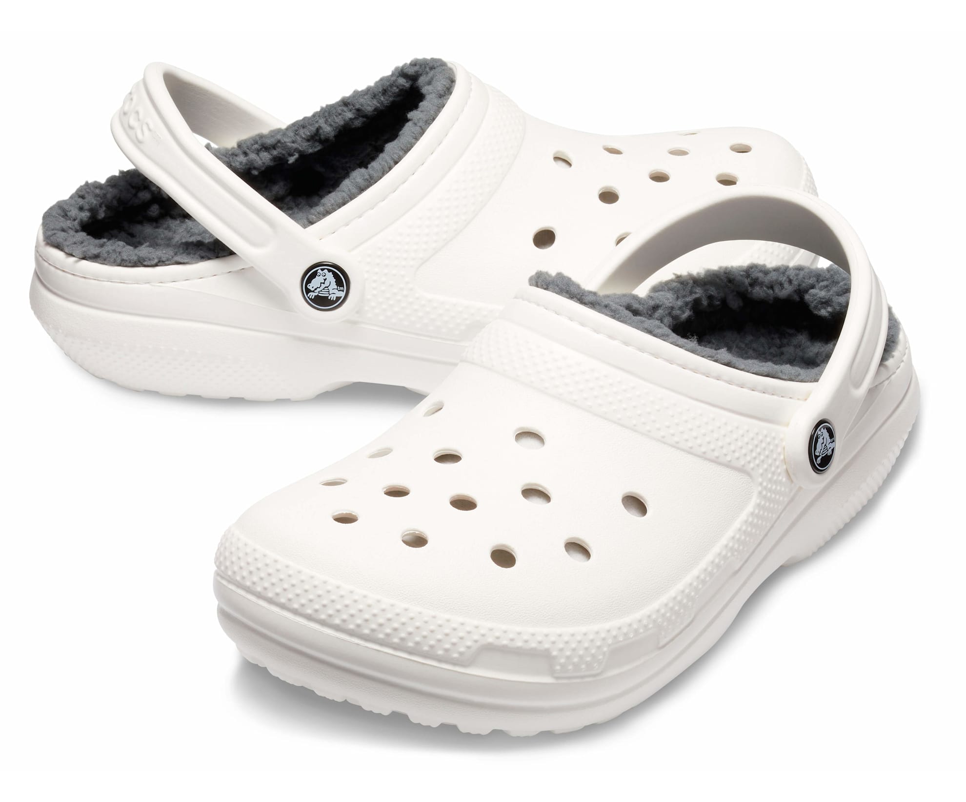 Crocs Unisex Classic Lined Clog - White / Grey - The Foot Factory