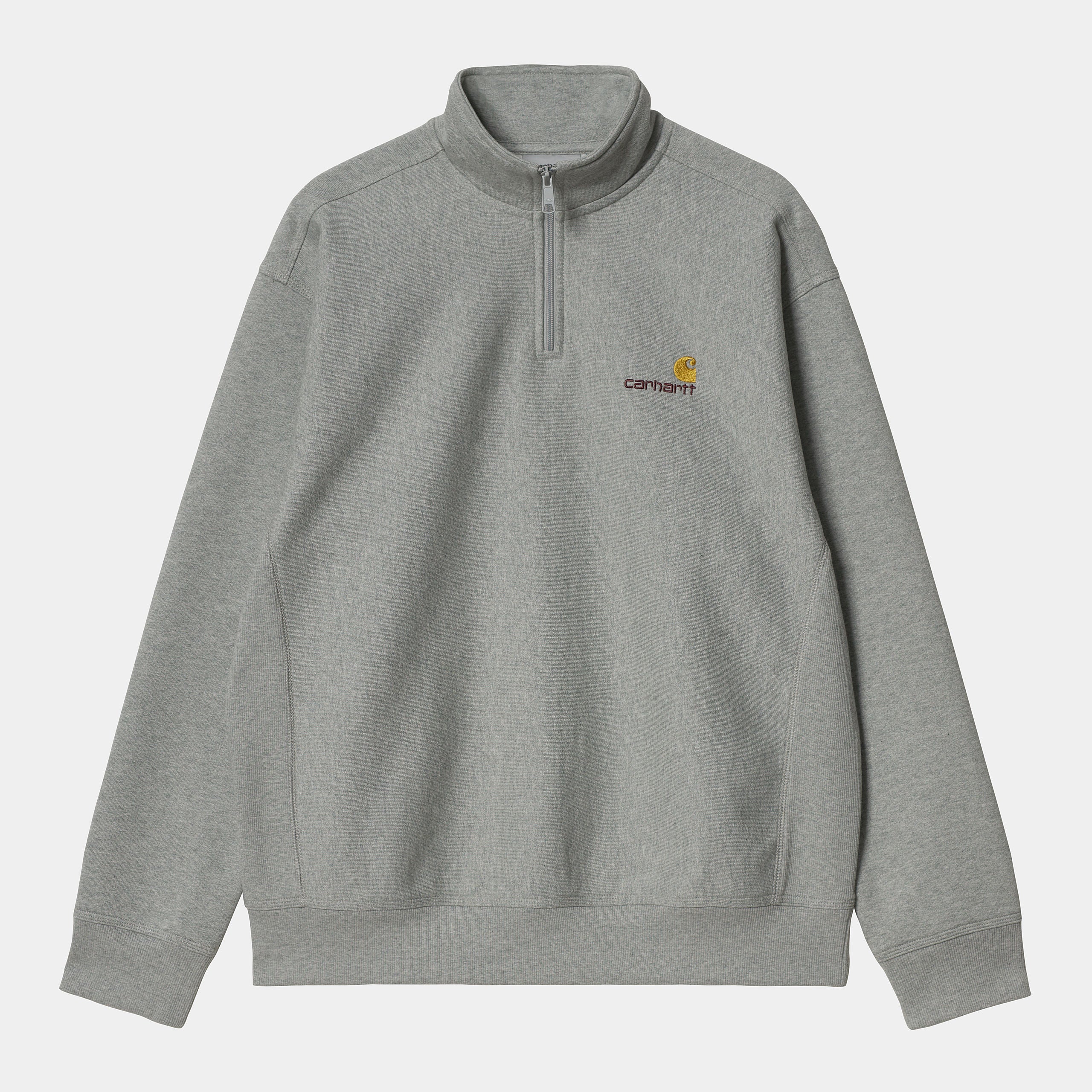 Carhartt WIP Mens Half Zip American Script Sweat Top Grey Heather