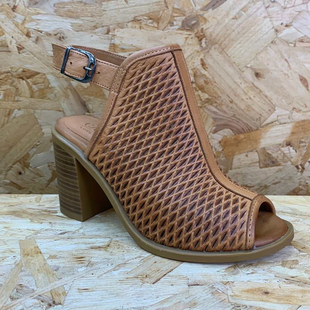 Carmela Womens Leather High Heel - Camel - The Foot Factory