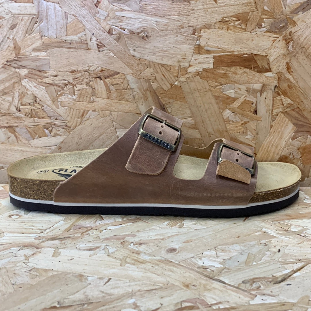Plakton Mens Malaga Apure Leather Sandal - Oak Brown