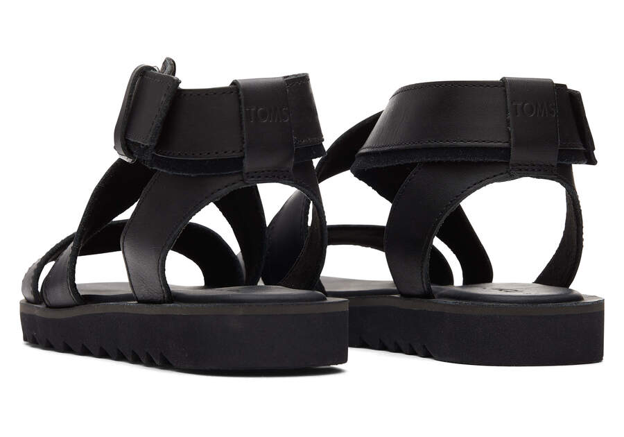 TOMS Womens Sidney Tread Leather Sandal - Black