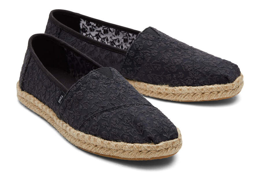 Black floral lace women's deconstructed alpargatas shop