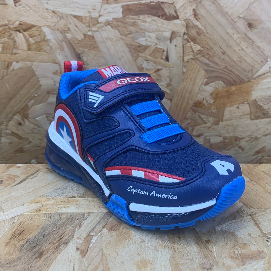 Geox Kids Marvel Captain America Light Up Trainers Navy / Red The
