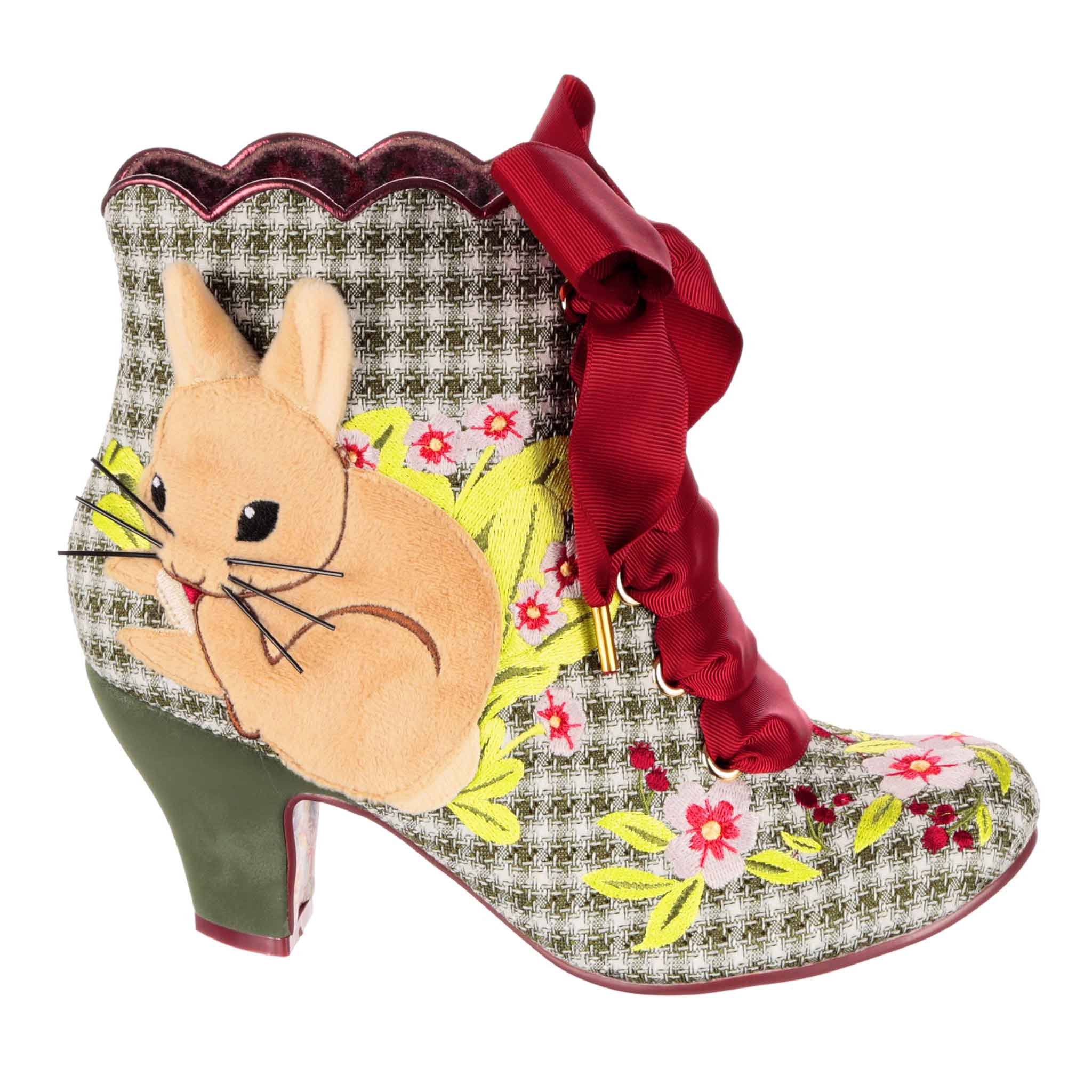 Irregular Choice Bunny Bow Boots | Green Mid Heels
