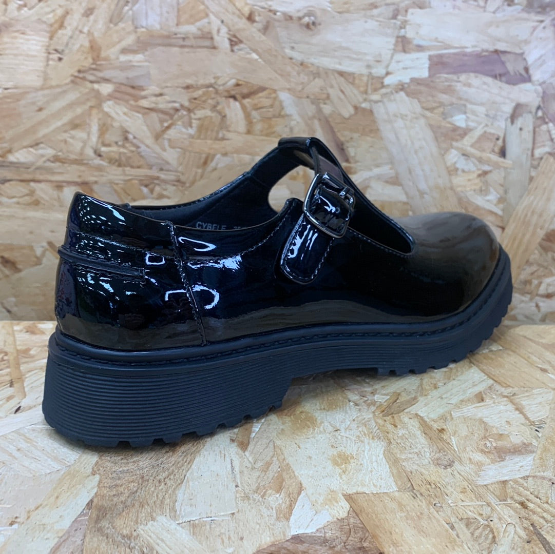 Teds Kids Cybele Patent Leather T-Bar School Shoe - Black