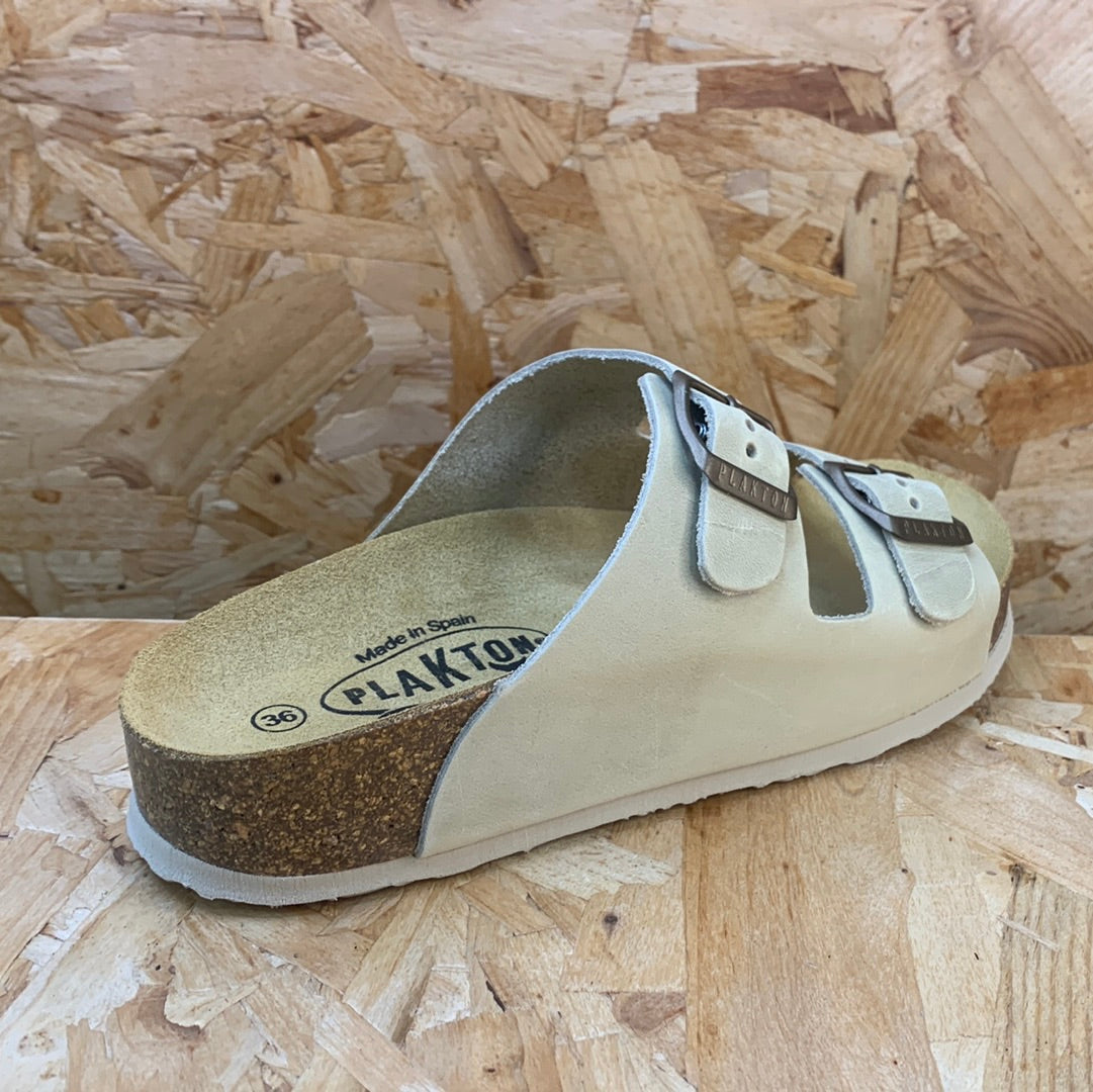 Plakton Womens Malaga Mid Leather Sandal - Linen