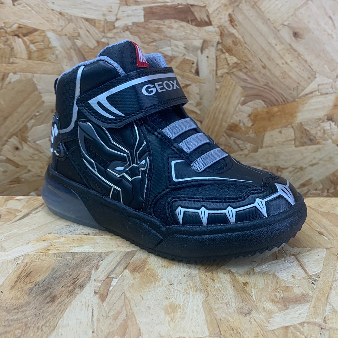 Geox Kids Marvel Black Panther Light Up High Top Trainers - Black / Silver