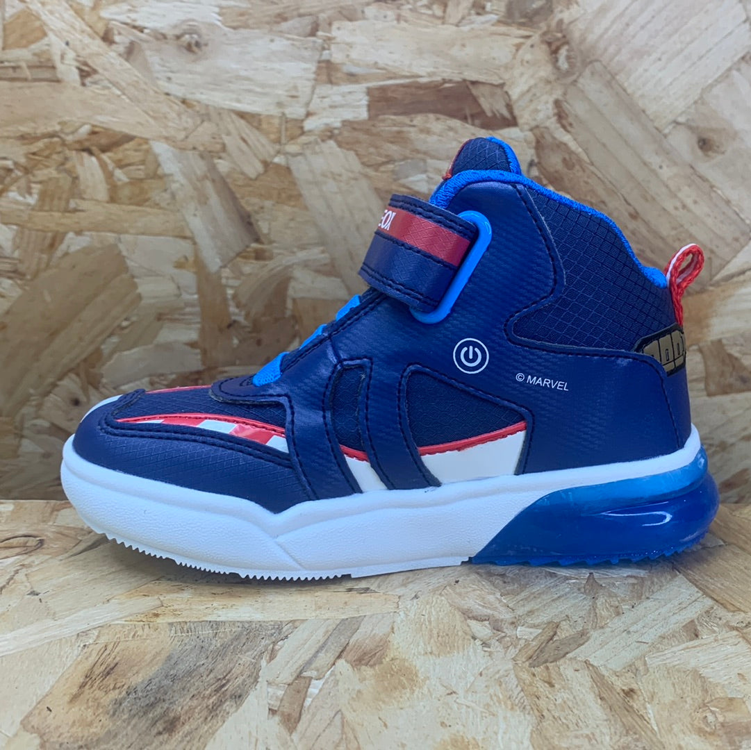 Geox Kids Marvel Captain America Light Up High Top Trainers - Navy / Red