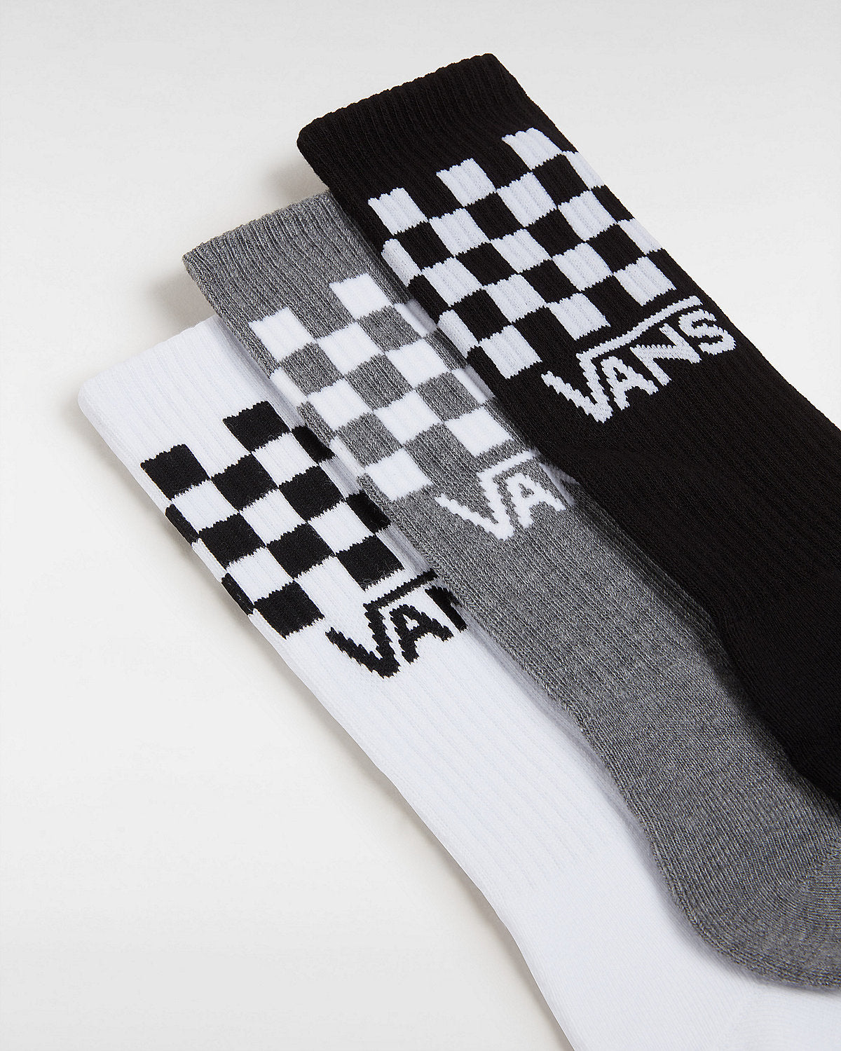 VANS Mens Classic Check Crew Socks (3 Pairs) - Black / White