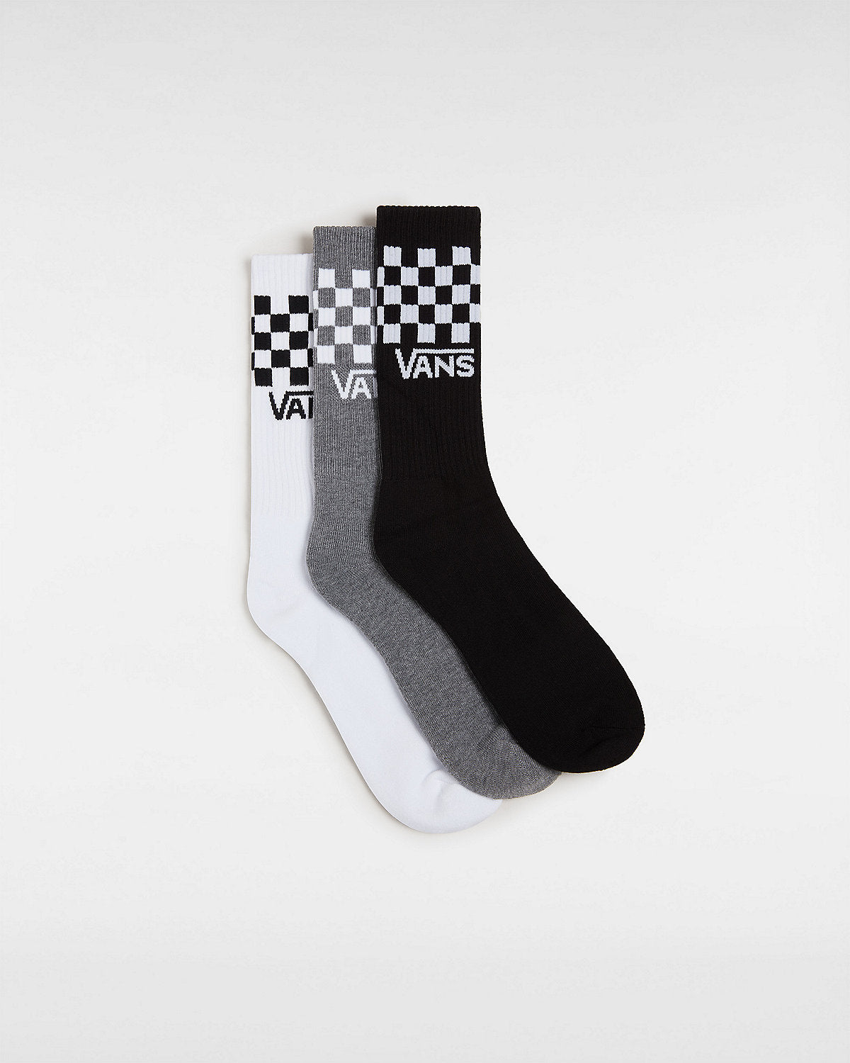 VANS Mens Classic Check Crew Socks (3 Pairs) - Black / White