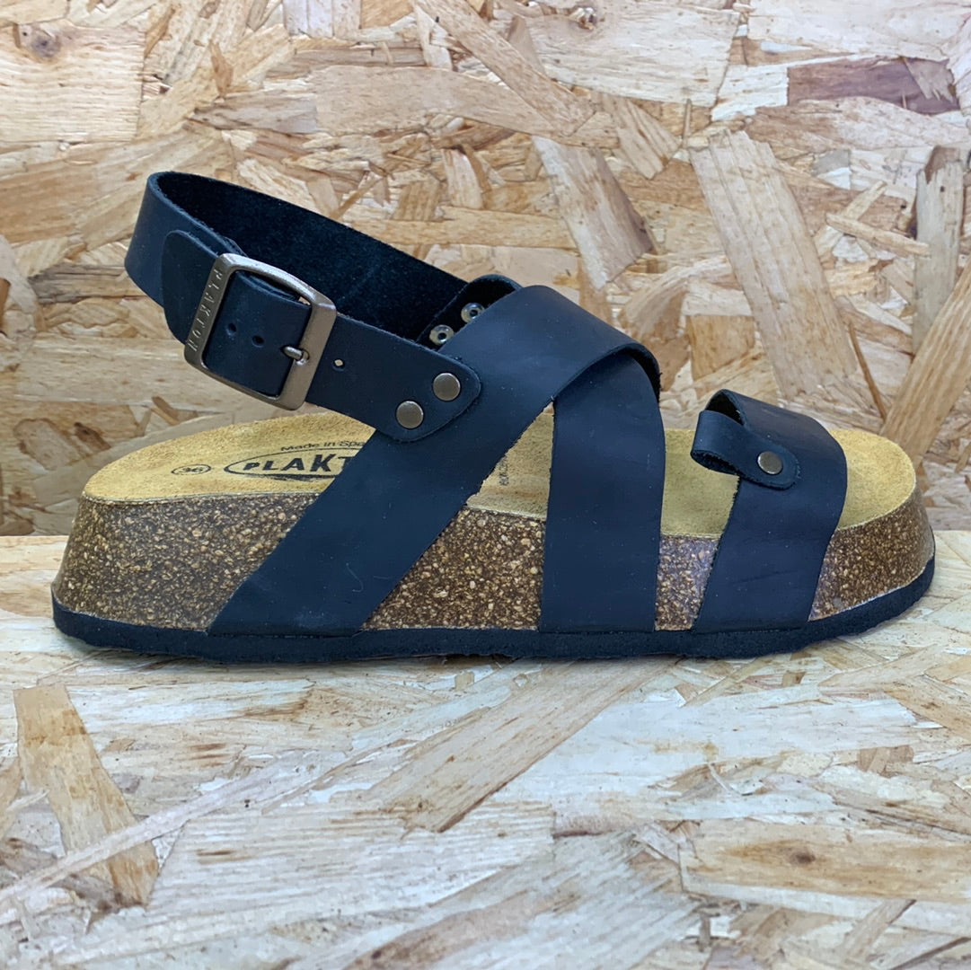 Plakton Womens Delta Quake Apure Leather Platform Sandal - Black