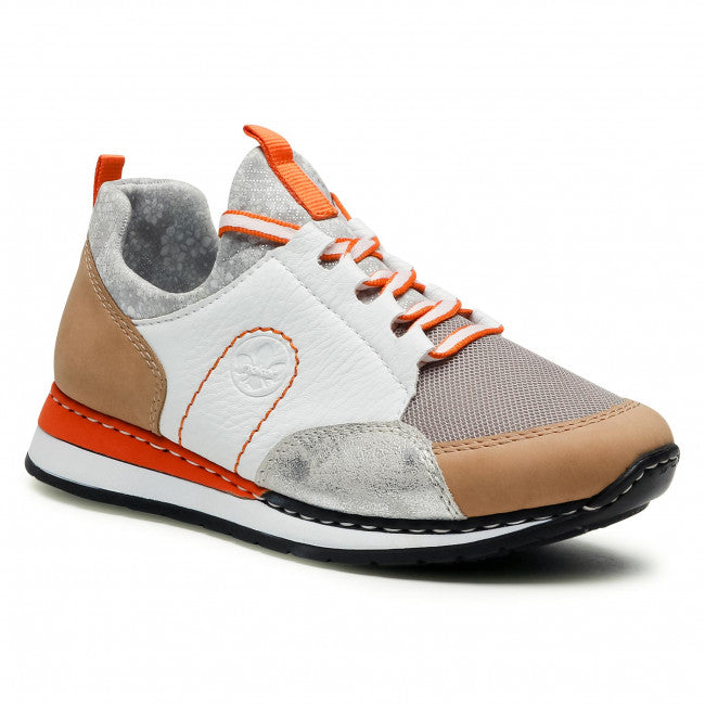 Rieker Womens Leather Trainers - White / Orange