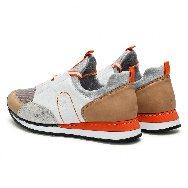 Rieker Womens Leather Trainers - White / Orange
