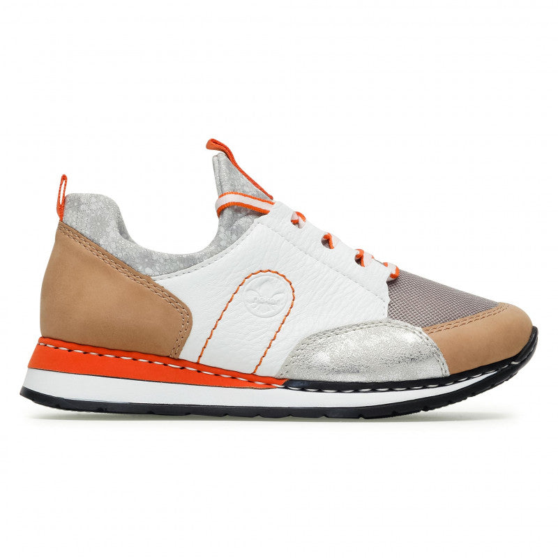 Rieker Womens Leather Trainers - White / Orange