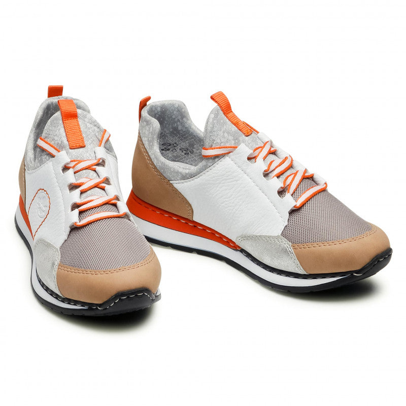 Rieker Womens Leather Trainers - White / Orange