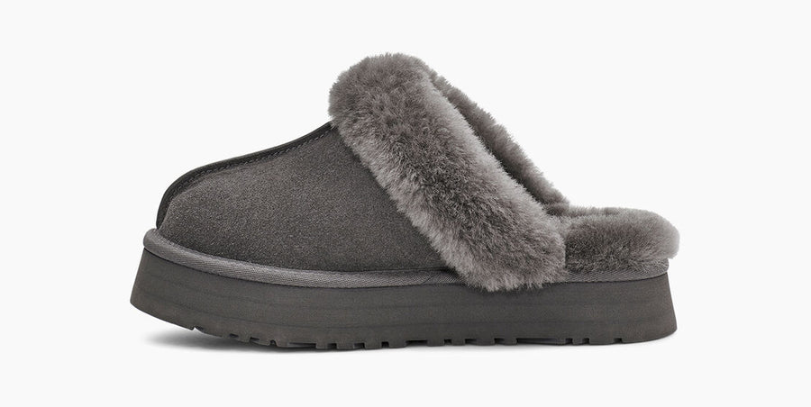 UGG Womens Disquette Platform Slippers - Charcoal - The Foot Factory
