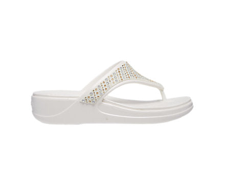 Crocs Womens Monterey Shimmer Wedge Flip Flop - White