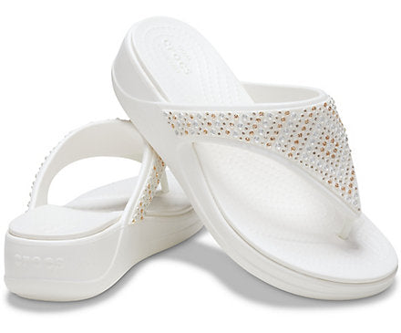 Crocs Womens Monterey Shimmer Wedge Flip Flop - White