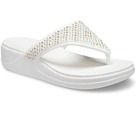 Crocs Womens Monterey Shimmer Wedge Flip Flop - White