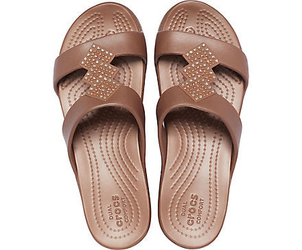 Crocs Womens Monterey Shimmer Slip On Wedge Sandal - Bronze