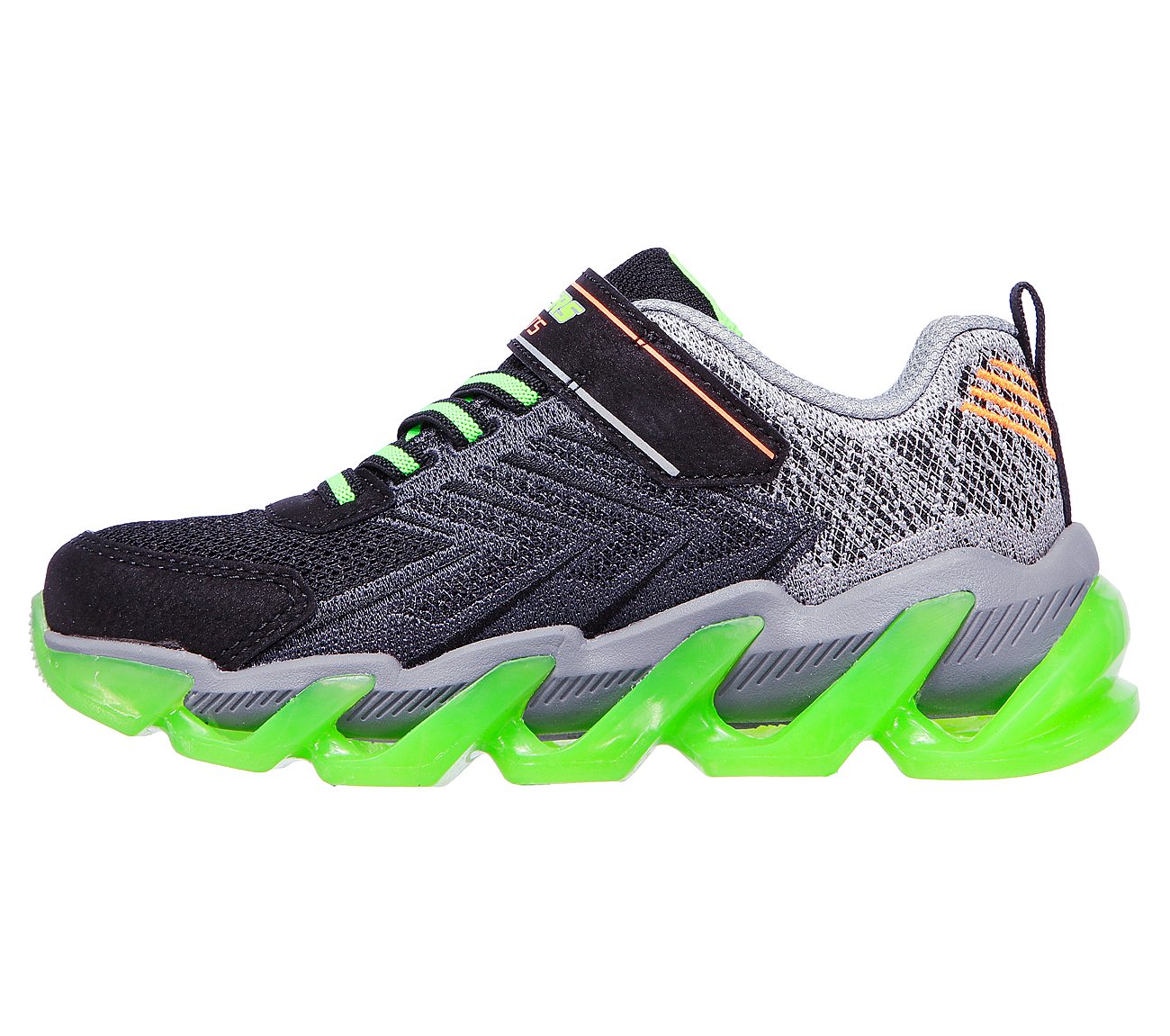 Skechers Kids S-Lights Mega Surge Trainers - Grey / Green - The Foot Factory