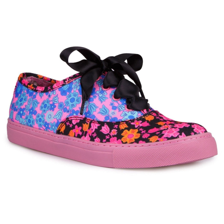 Irregular Choice Womens Top Of The World Trainer - Blue / Black Flower