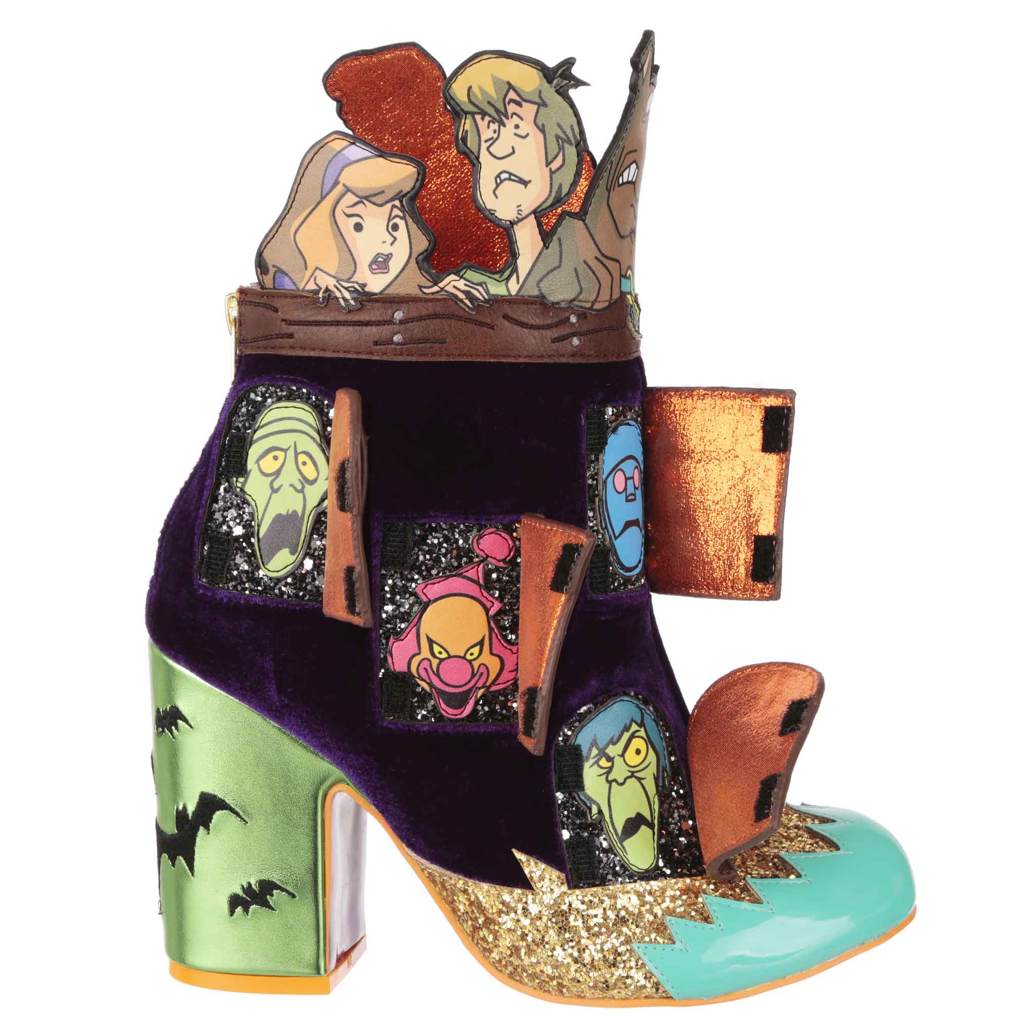 Irregular Choice Womens Scooby Doo Creepy Corridor Heeled Ankle Boot - Green / Brown