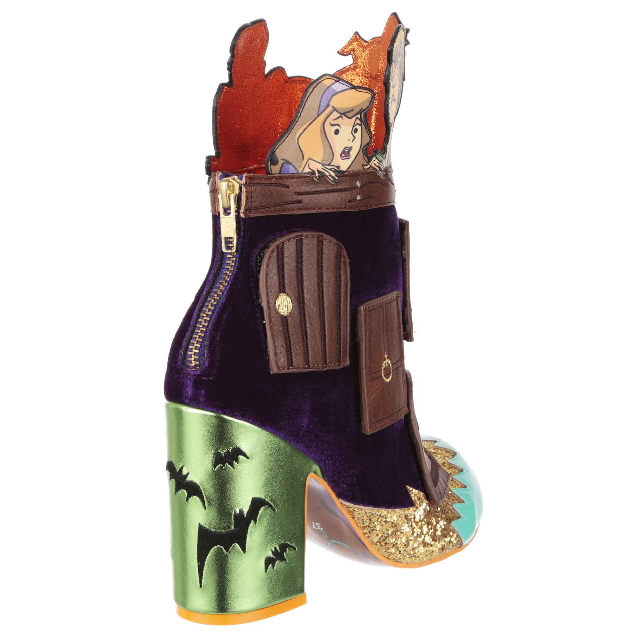 Irregular Choice Womens Scooby Doo Creepy Corridor Heeled Ankle Boot - Green / Brown
