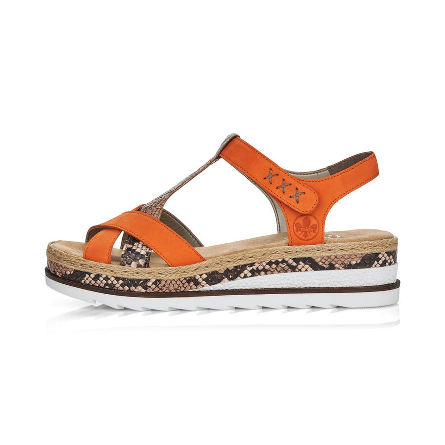 Rieker Womens Fashion Strappy Sandal - Orange / Snake
