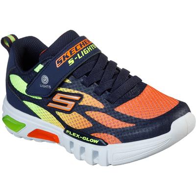 Skechers Kids S Lights Flex-Glow Dezlo Trainers - Navy / Orange