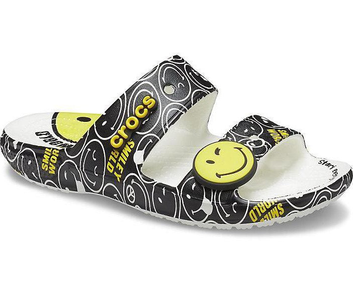Crocs Unisex Classic Sandal Smiley Face - Black / White