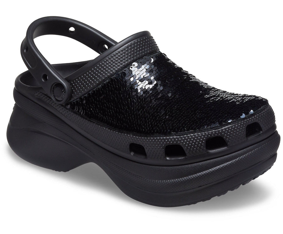 Shiny black crocs clearance