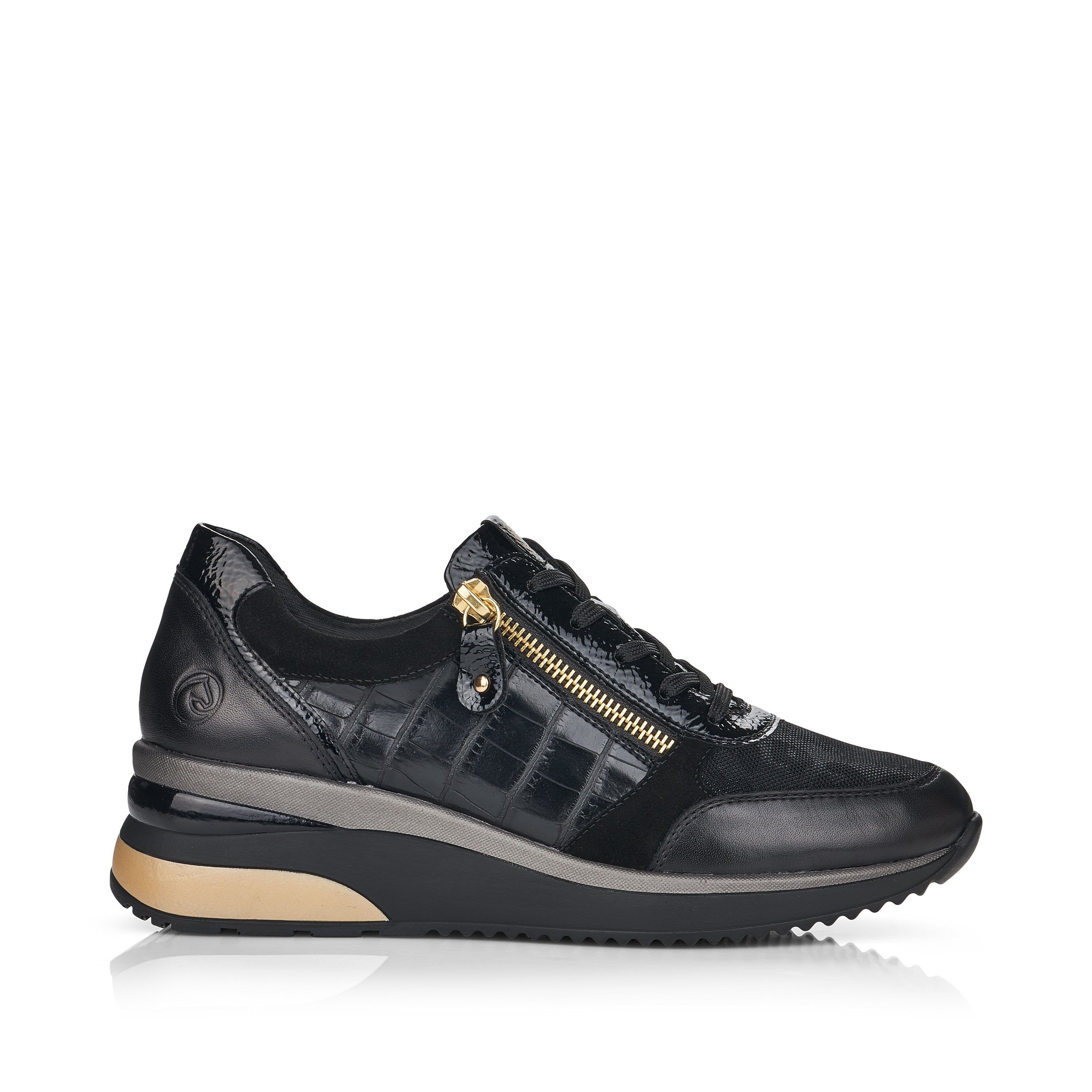 Remonte Womens Fashion Trainers - Black / Gold