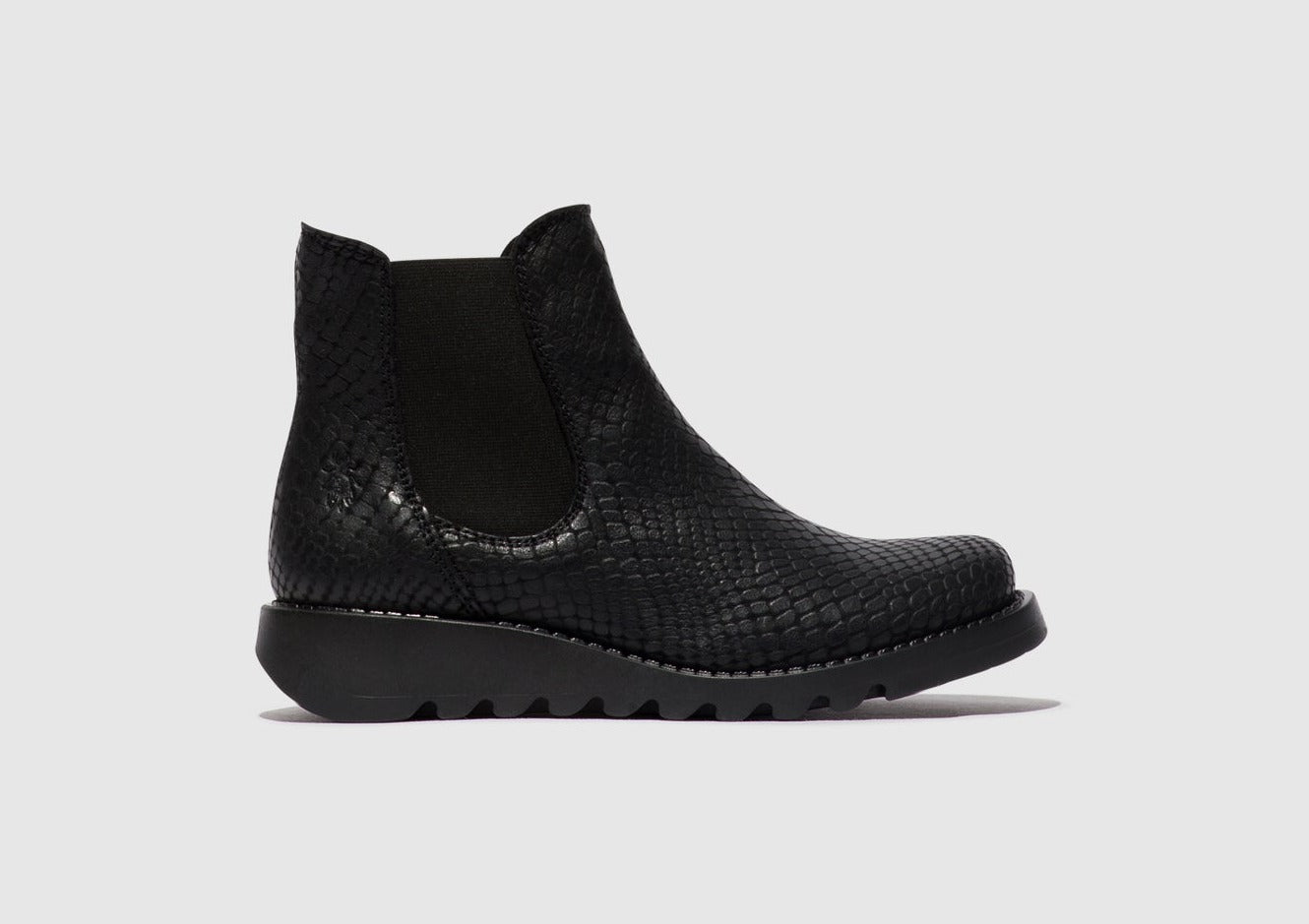 Fly London Womens Salv Croco Leather Ankle Boot - Black