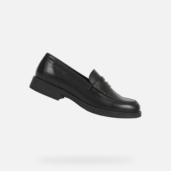 Geox Kids Agata D Smooth Leather School Shoes - Black - The Foot Factory