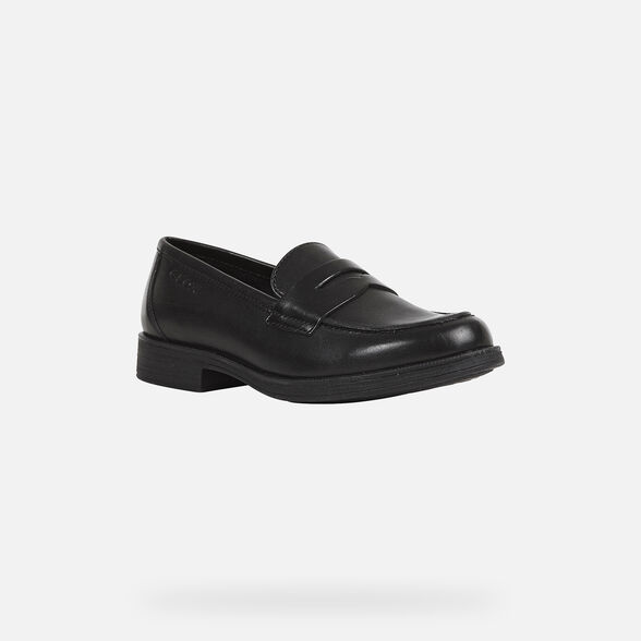 Geox Kids Agata D Smooth Leather School Shoes - Black - The Foot Factory