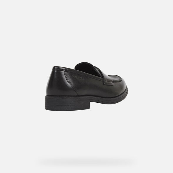 Geox Kids Agata D Smooth Leather School Shoes - Black - The Foot Factory