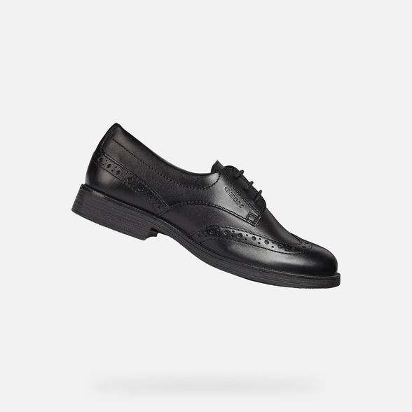 Geox Kids Agata Smooth Leather School Shoes - Black - The Foot Factory