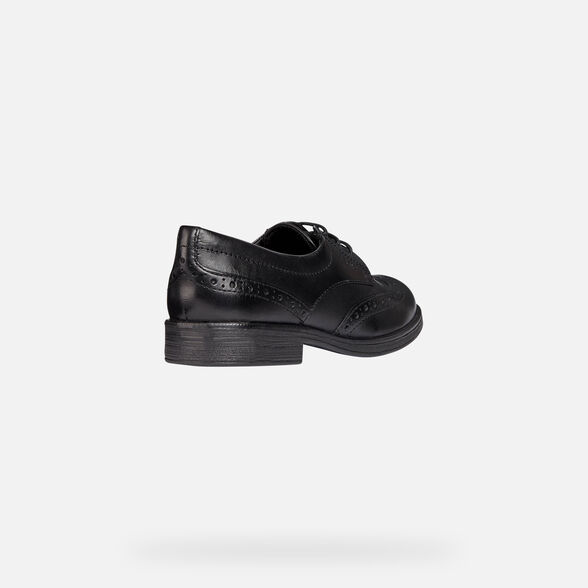 Geox Kids Agata Smooth Leather School Shoes - Black - The Foot Factory