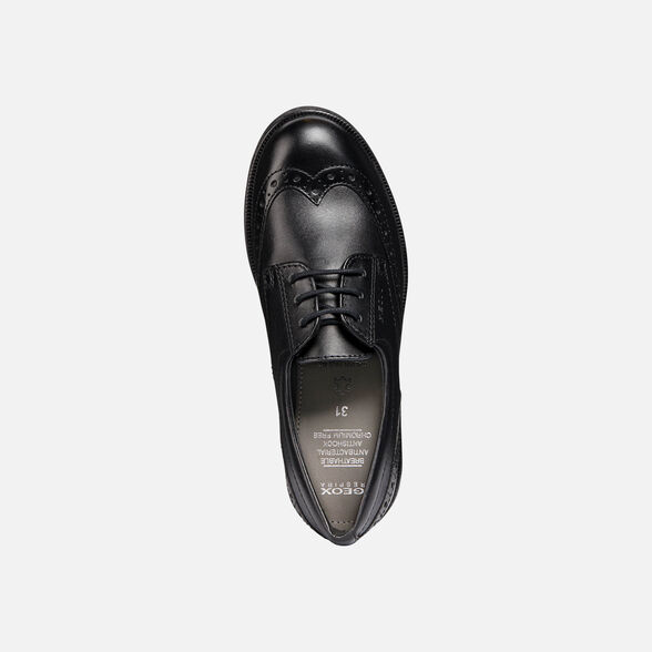 Geox Kids Agata Smooth Leather School Shoes - Black - The Foot Factory