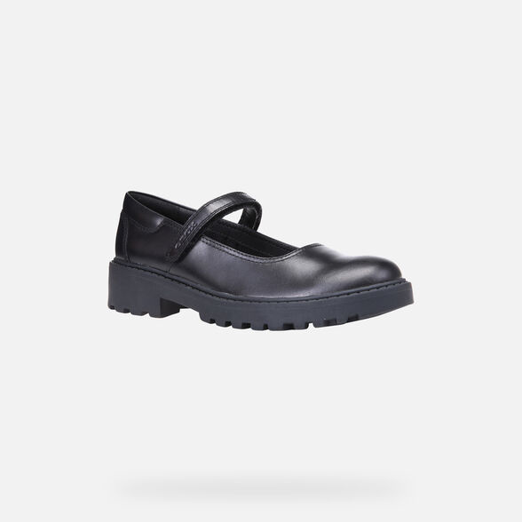 Geox Kids Casey Nappa Leather School Shoes - Black