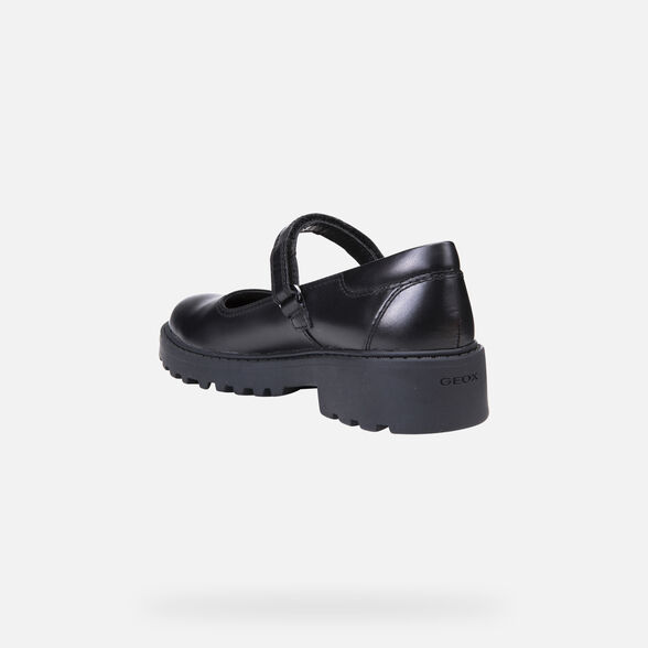Geox Kids Casey Nappa Leather School Shoes - Black