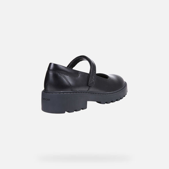 Geox Kids Casey Nappa Leather School Shoes - Black