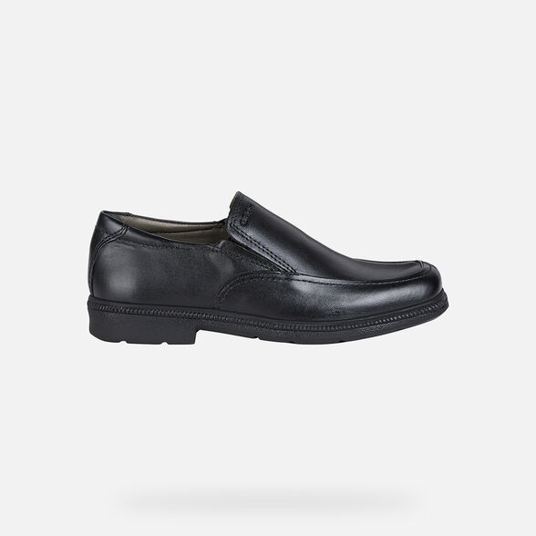 Geox Kids Federico Smooth Leather School Shoes - Black - The Foot Factory
